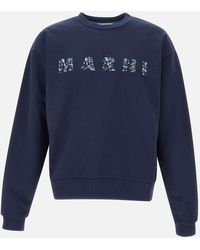 Marni - Blaues Sweatshirt Aus Bio-Baumwolle Mit Blumenlogo - Lyst