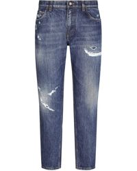 Dolce & Gabbana - Worn-Effect Straight-Leg Jeans - Lyst