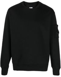 C.P. Company - Schwarz Baumwoll Sweatshirt Mit Diagonaler Erhebung Aus Fleece - Lyst