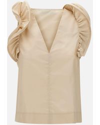 Kaos - Elfenbein Baumwoll-Popeline-Bluse Mit Rüschen - Lyst