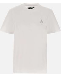 Golden Goose - Baumwoll-T-Shirt Mit Stern-Glitzer-Logo – Weiß - Lyst