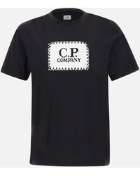 C.P. Company - Schwarzes Baumwoll-T-Shirt Mit Logo-Print - Lyst