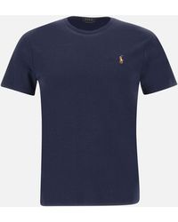Polo Ralph Lauren - Marineblaues Baumwoll-T-Shirt Mit Ikonischem Gesticktem Logo - Lyst