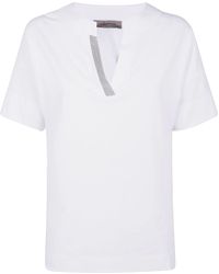 D.exterior - Weißes V-Ausschnitt T-Shirt Mit Kurzen Ärmeln - Lyst