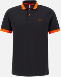 Sun 68 - Poloshirt Aus Schwarzer Baumwolle Mit Großen Streifen Und Orangefarbenen Details - Lyst