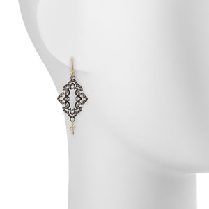 Armenta Metallic 18k Yellow Gold And Blackened Sterling Silver Old World Champagne Diamond And White Sapphire Scroll Drop Earrings