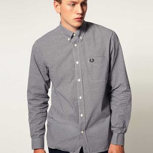 Fred Perry Blue Gingham Classic Fit Long Sleeve Shirt for men
