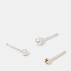 Accessorize Natural 3-Pack Sterling-Plated Pearl Mix Stud Earrings