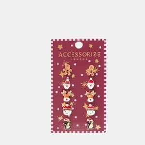 Accessorize Red 5-Pack Christmas Friends Stud Earrings