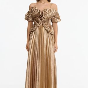 Acler Natural Hillsome Maxi Dress For Polyester, Adjustable Shoulder Straps, Side Frill Detailing