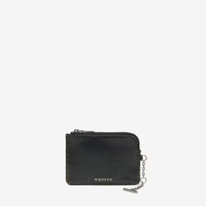 McQueen Black Leather Zip Card Holder for men