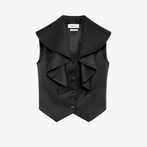 McQueen Black Waterfall Collar Tailored Waistcoat