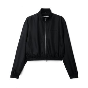 Alexander Wang Black Silk Twill Cropped Track Jacket