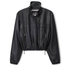 Alexander Wang Black Cropped Leather Jacket With Gathered Collar