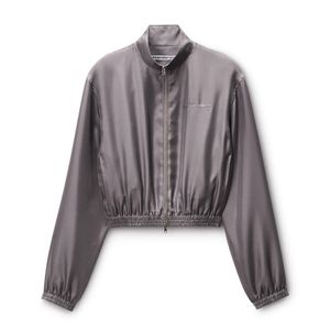 Alexander Wang Brown Silk Twill Cropped Track Jacket