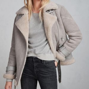 AllSaints Grey Hawley Oversized Shearling Jacket