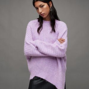 AllSaints Purple Selena Asymmetric Wool Blend Sweater