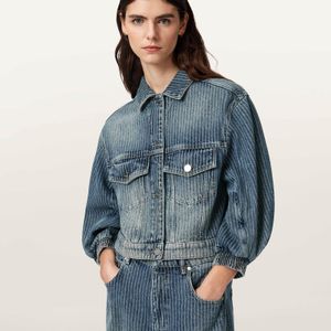 AllSaints Blue Cotton Luca Striped Cropped Jacket, /Us 2