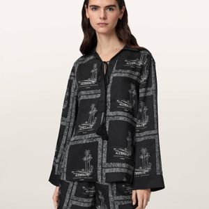 AllSaints Black Lettie Pleated Long Sleeve Shirt