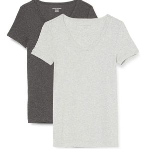 2-Pack Slim-fit Short-Sleeve V-Neck T-Shirt Camiseta Amazon Essentials de color Gris