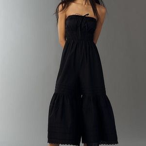 By Anthropologie Black Strapless Wide-Leg Jumpsuit