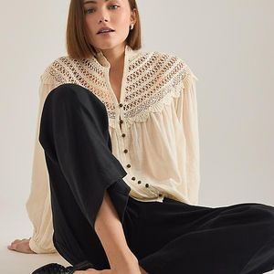 Pilcro Natural Lace Yoke Peasant Blouse