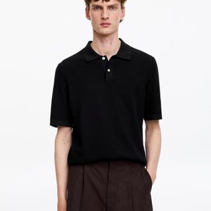 ARKET Black Knitted Cotton Polo Shirt for men