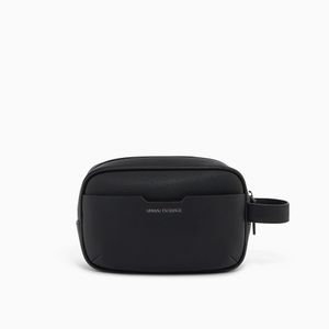 ARMANI EXCHANGE Black Rectangular Toiletry Bag With Side Handle And Zip Closure for men
