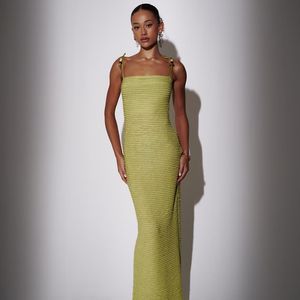 South Beach Green Bead Strap Detail Frill Bodycon Maxi Dress