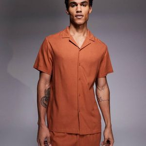South Beach Brown Short Sleeve Linen Shirt for men