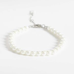 ASOS Natural 6mm Glass Faux Pearl Beaded Bracelet for men