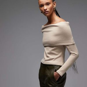 ASOS Grey Supersoft Fold Over Off Shoulder Top