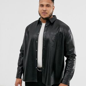 ASOS Plus - Regular-fit Overhemd In Leerlook In Zwart voor heren