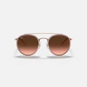 Ray-Ban Brown Round Double Bridge Round Sunglasses With Lens