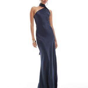Maids To Measure Blue Bridesmaid One Shoulder Scarf Maxi Dress