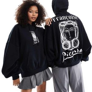 ASOS Black Relaxed Hoodie With Picasso Drawing Prints
