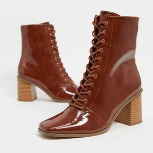 Rylee - bottes lacées à bout carré - fauve vernis ASOS en coloris Marron