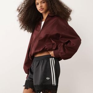 Adidas Originals Brown Satin Shorts With Lace Hem