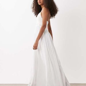 Mango White Teen Crochet Detail Halterneck Maxi Dress