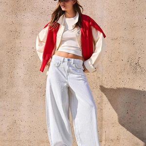 Bershka White Balloon Stripe Trousers