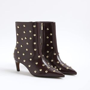 River Island Black Studded Kitten Heel Boots