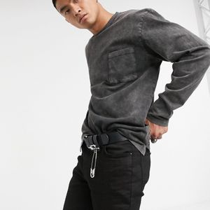 Inspired - T-shirt a maniche lunghe con tasca nero slavato di Reclaimed (vintage) in Blu da Uomo