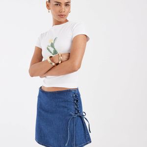 Vero Moda Blue Tie Side Detail Denim Mini Skirt