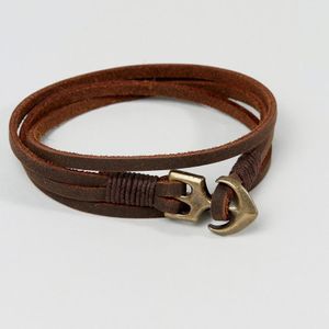 ASOS Double Wrap Leather Bracelet With Anchor In Brown for men