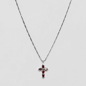 Collier en argent massif avec croix et pierres rouges ASOS pour homme en coloris Métallisé