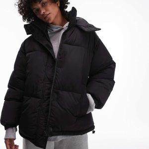 TOPSHOP Black Puffer Jacket With Hood