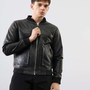 Bolongaro Trevor Black Real Leather Hayden Bomber for men