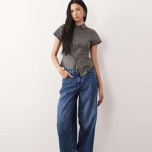 JDY Tall Blue Susie Mid Waist Barrel Leg Jean