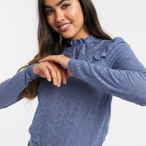 River Island Blau – es t-shirt mit langen puffärmeln