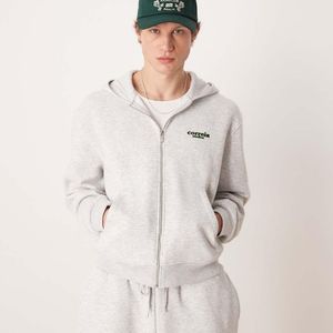 ASOS Natural Relaxed Fit Boxy Zip Up Hoodie With Chest Print for men